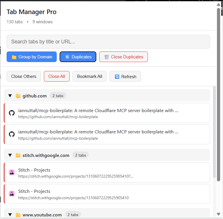 Tab Manager Pro Interface